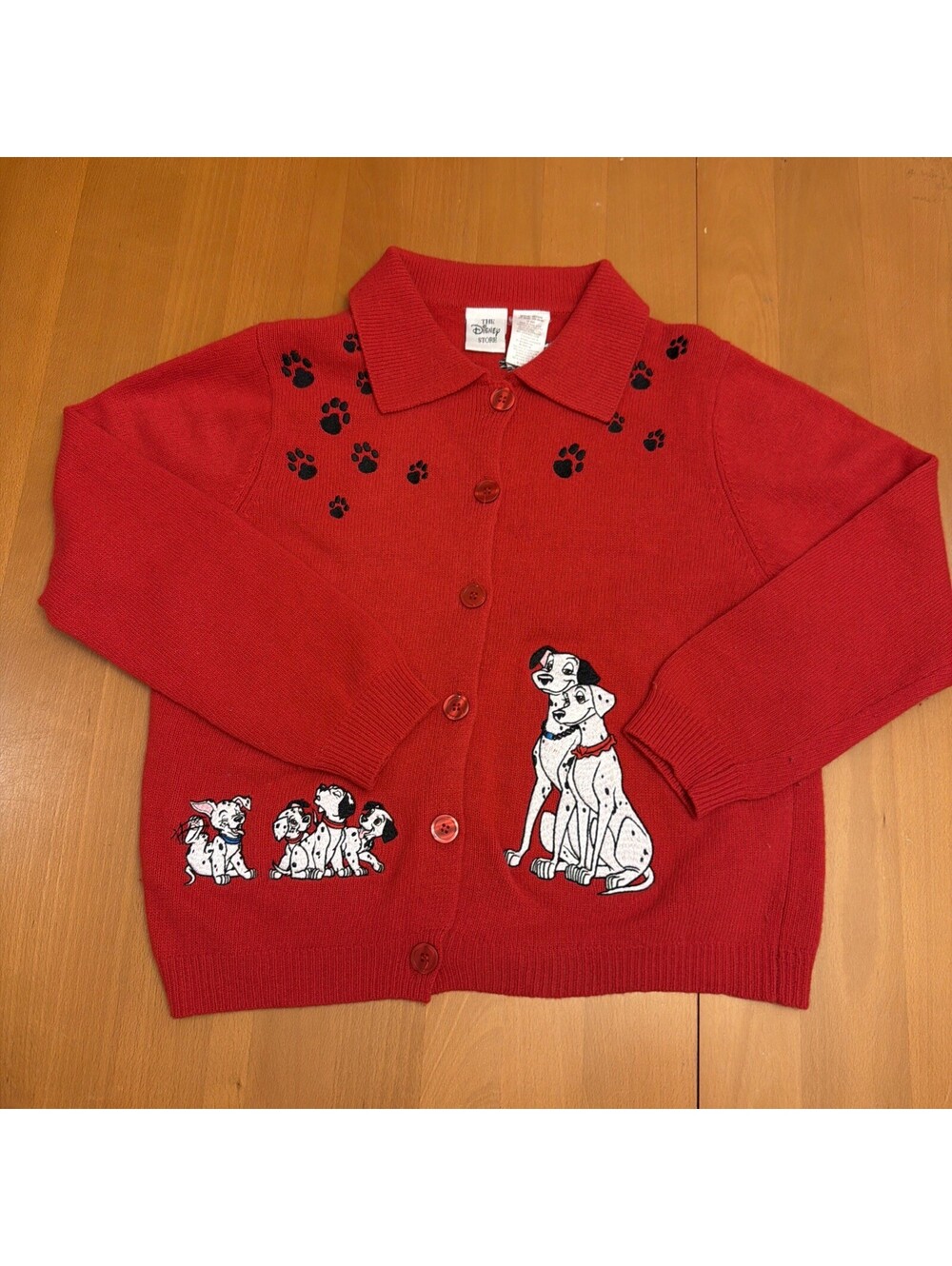 Disney 101 Dalmatians Embroidered Red Cardigan Sweater Size Medium